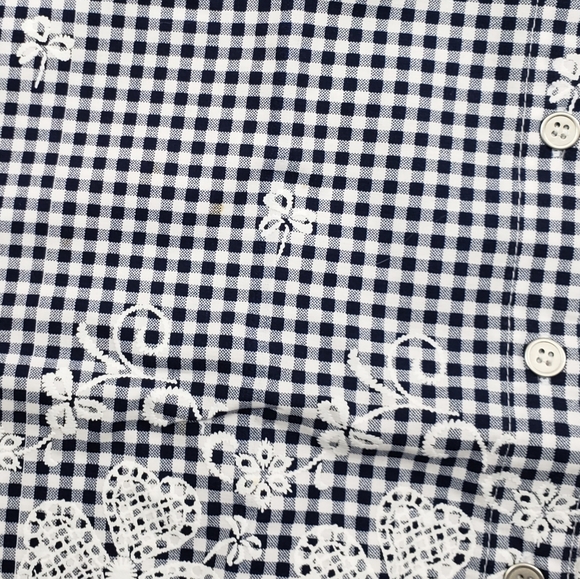 Alfred Dunner Blue Check Button Front Roll Tab Short Sleeve Shirt Womens Size M - Picture 9 of 10